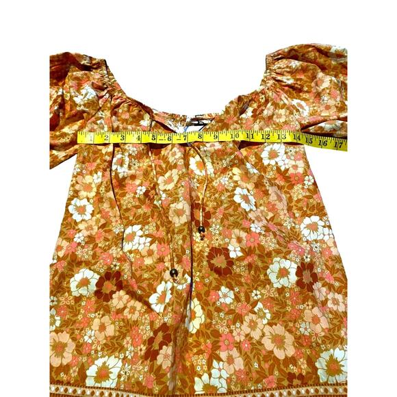 Spell & The Gypsy Dress Womens SM Anne Tunic Peach Yellow Floral Off Shoulder - Picture 9 of 11